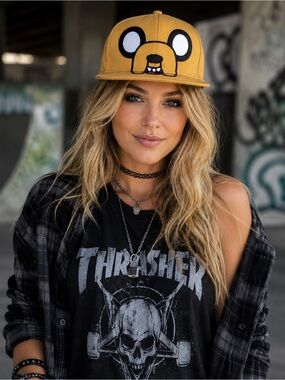 Adventure Time JAKE the dog Yellow and Black Logo Patch Cap